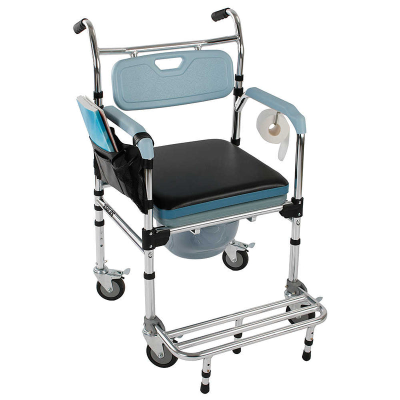 4 in 1 Multifunctional Aluminum Elder People Commode Chair Bath Chair Light Blue
