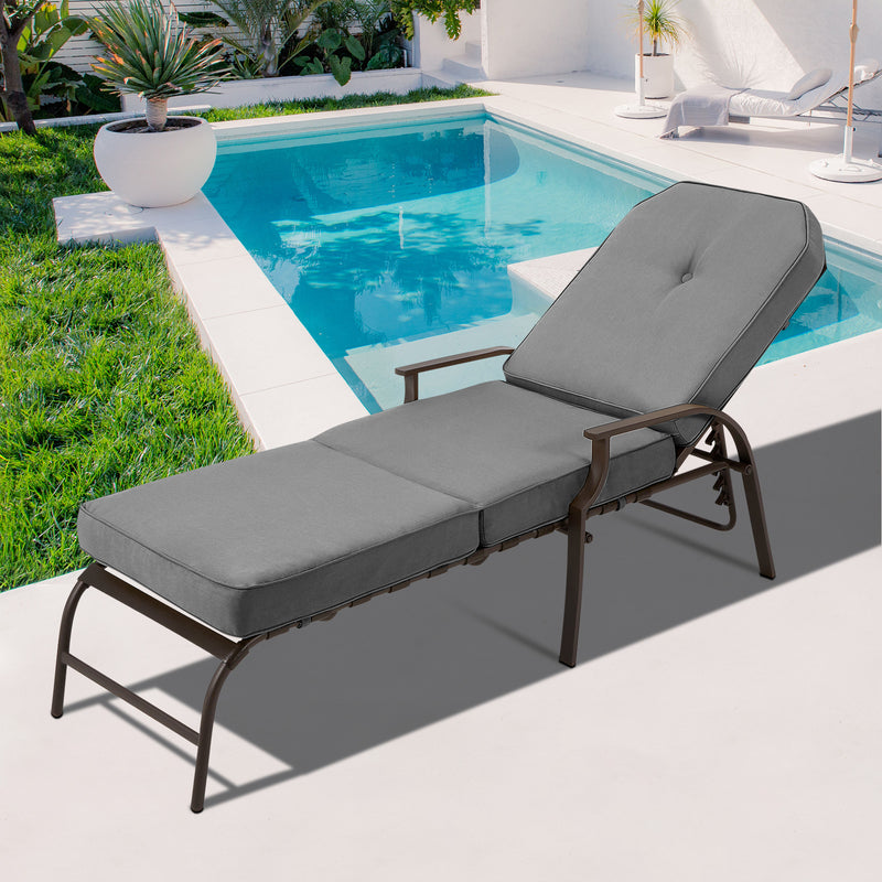 Outdoor Chaise Lounge Chair for Patio- Gray