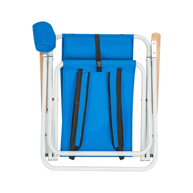 Backpack Folding Beach Chair, Camping Pool Chairs with Armrest & Padded Headrest Cup Holder Blue