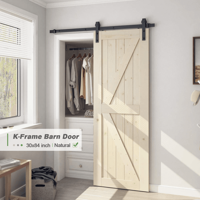 Sliding Barn Wood Door Slab Pre-Drilled Unfinished Natural Color Spruce Wood