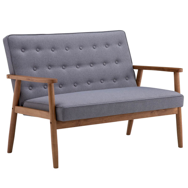 Retro Mid-Century Modern Wood 2-Seater Loveseat Chair Leisure Light Gray Fabric