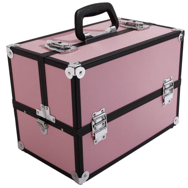 Aluminum Alloy Makeup Train Case Jewelry Box Organizer Pink