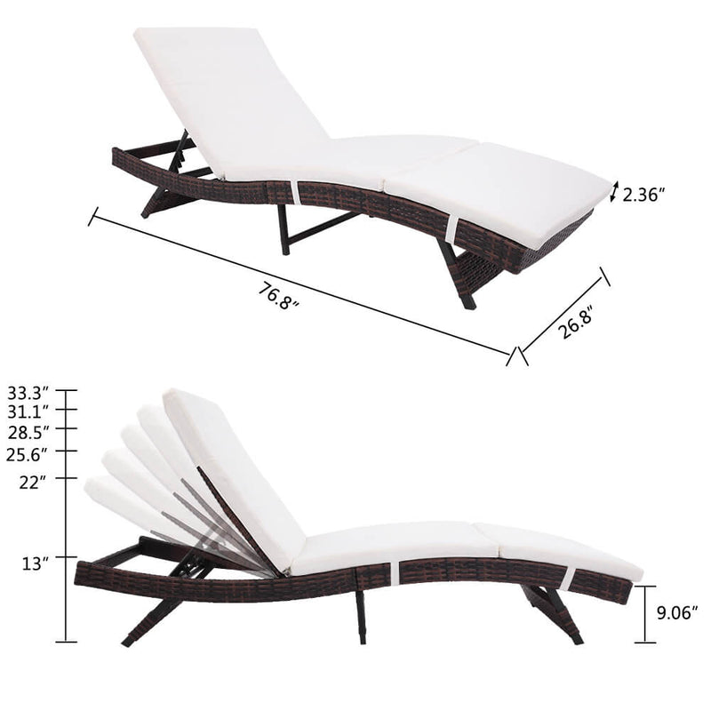 Patio Chaise Lounge Chairs, Beach Recliner Chairs Poolside Chaise, Patio Furniture Wicker Couch Bed with Cushion, Brown
