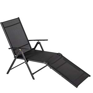 Outdoor Folding Textiline Reclining Chaise Lounge Chair Adjustable Positions (Black)