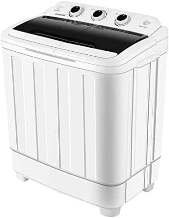 HOMHUM Portable Mini Compact Twin Tub Washing Machine w/Wash and Spin Cycle, 17lbs 2IN1 Washer Spin Dryer, White/Black