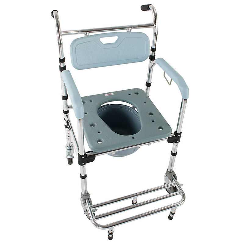 4 in 1 Multifunctional Aluminum Elder People Commode Chair Bath Chair Light Blue