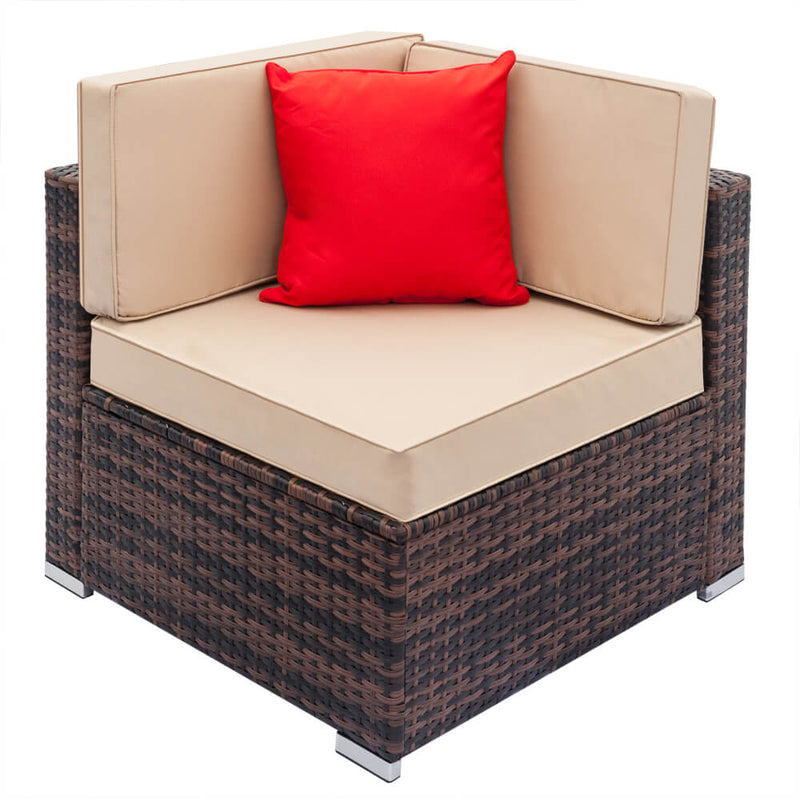 7 Pieces Sectional Rattan Sofa Set with 2pcs Corner Sofas & 4pcs Single Sofas & 1 pcs Coffee Table Brown Gradient