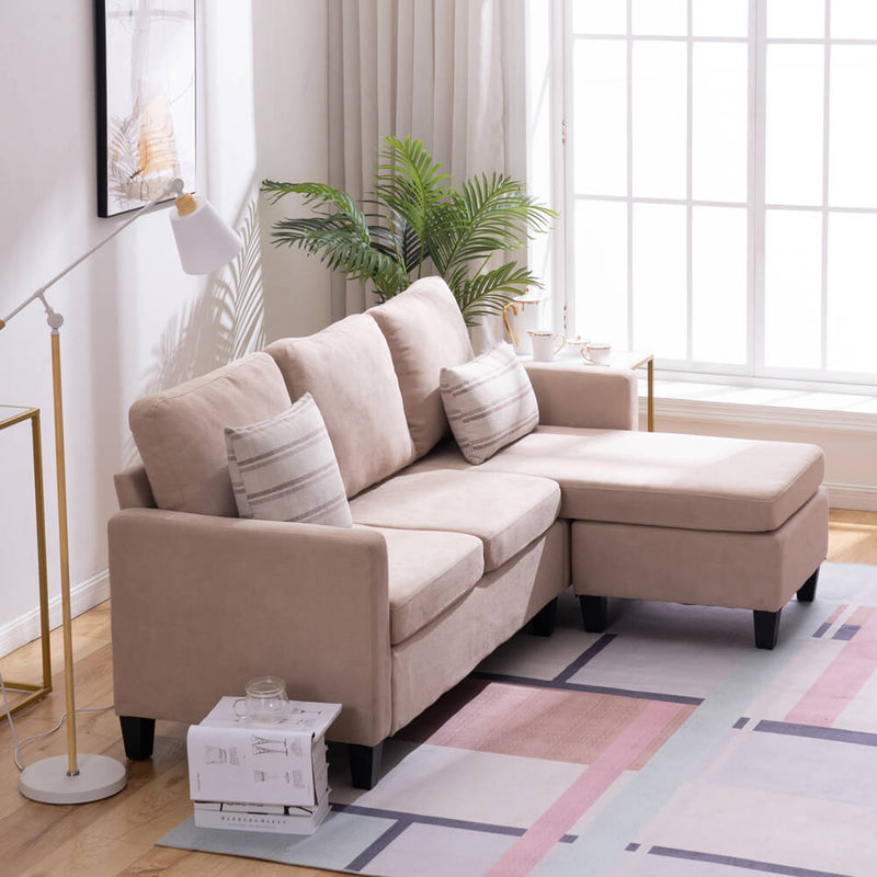 Convertible Sectional Sofa Couch, L-Shaped Couch with Modern Linen Fabric for Small Space, Beige