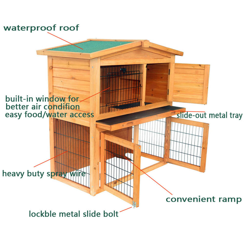 40 inches Triangle Roof Waterproof Wooden Rabbit Hutch