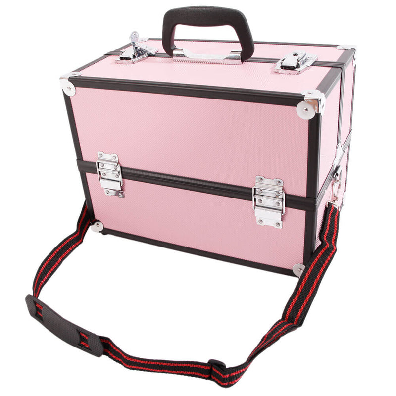 Aluminum Alloy Makeup Train Case Jewelry Box Organizer Pink