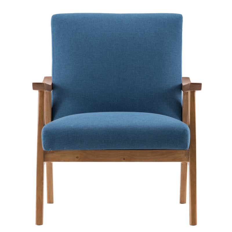 Mid-Century Modern Accent Armchair Solid Hardwood Upholstered Linen Lounge Chair, Navy Blue