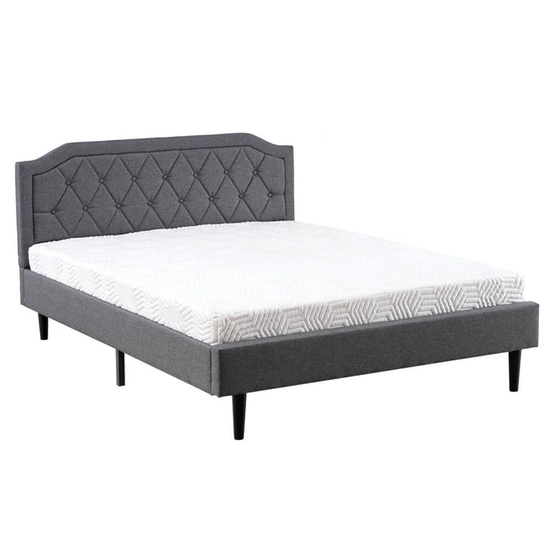 Upholstered Platform Bed Frame with Diamond Buckle Decoration In Gray, Queen