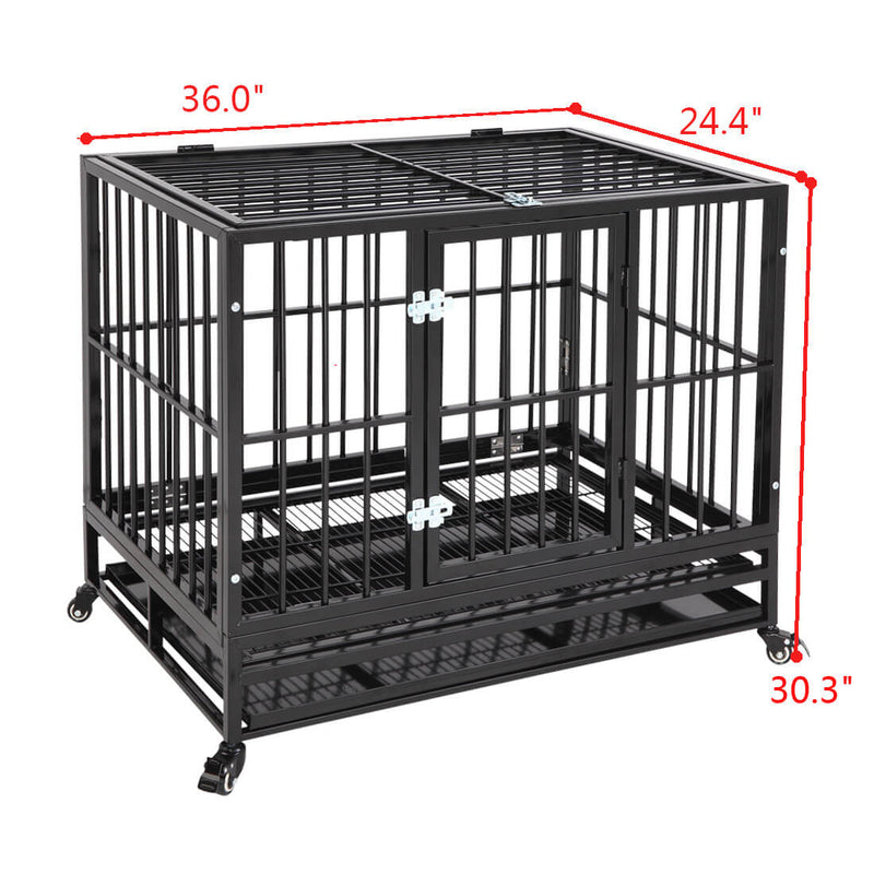 36” Heavy Duty Dog Cage Crates Metal Dog or Pet Crate Kennel with Tray Black