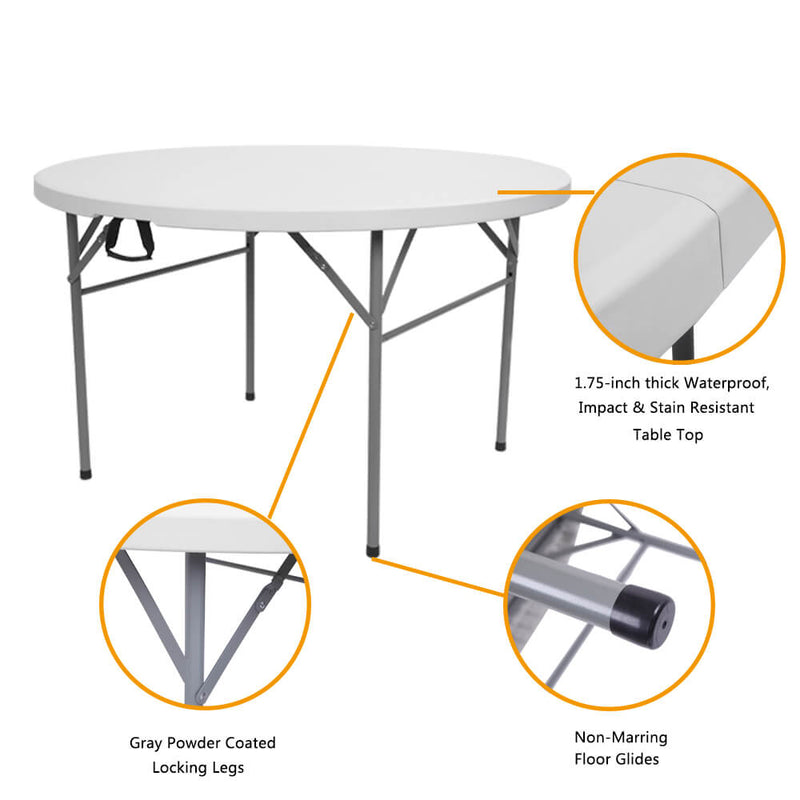 48 inches Round Folding Table Outdoor Folding Utility Table White