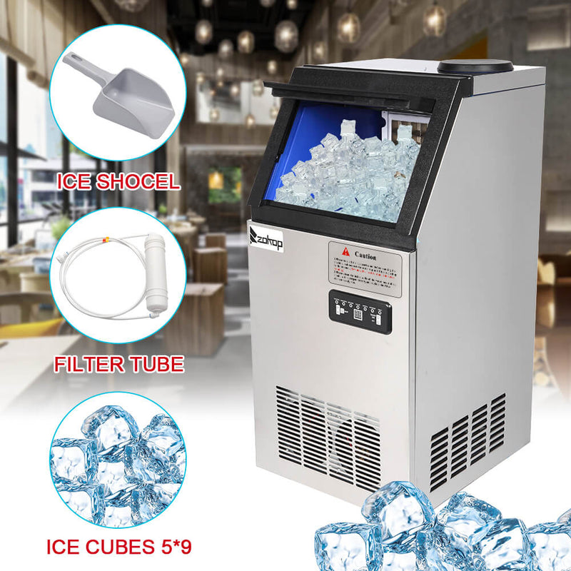 68KG/24H Refrigerator Stainless Steel Transparent Cover Commercial Ice Machine