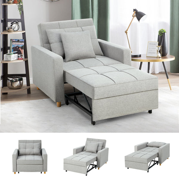 YODOLLA 3-in-1 Futon Sofa Bed Chair-Light Gray