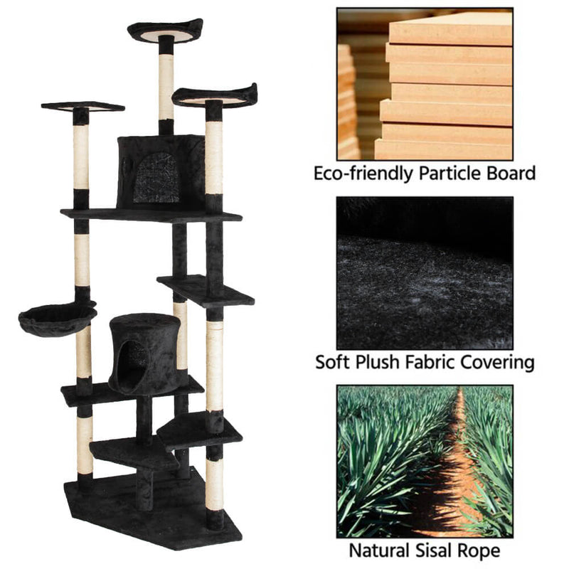 Solid Cute Sisal Rope Plush Cat Climb Tree Cat Tower Black 80 inches