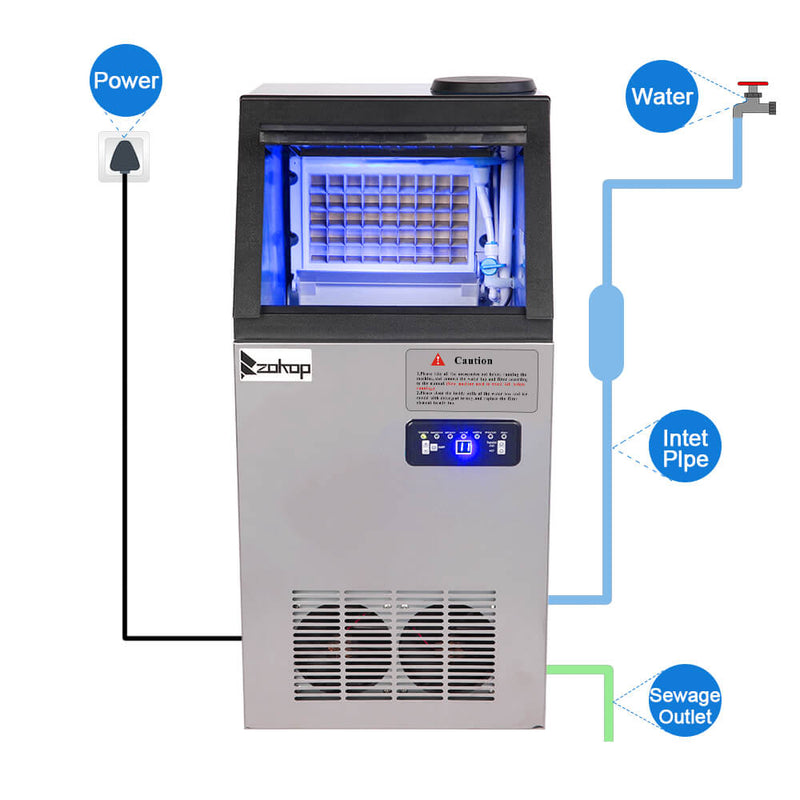 68KG/24H Refrigerator Stainless Steel Transparent Cover Commercial Ice Machine
