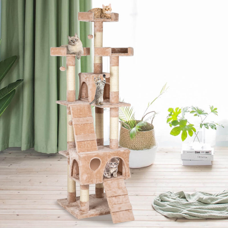 Sisal Hemp Cat Tree Tower Condo Furniture Scratch Post Pet House Play Kitten with Cozy Perches Beige 66 inches