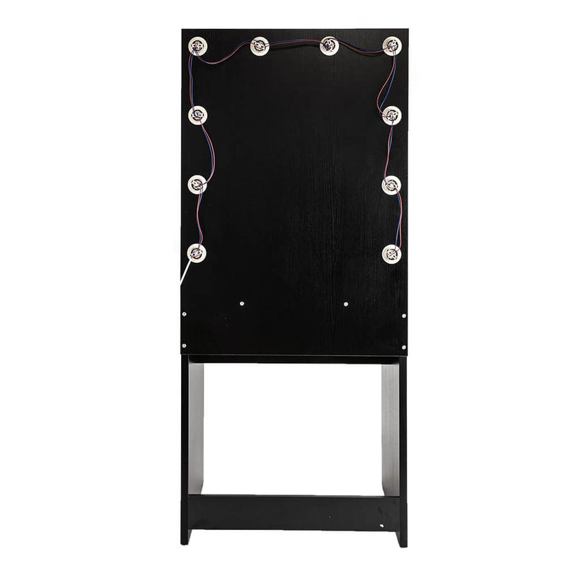 Large Mirror Single Drawer Dressing Table Black with Light Cannon, Black