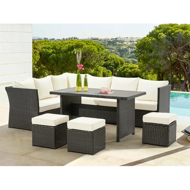 7-Piece Rattan Wicker Sectional Sofa Couch  in White