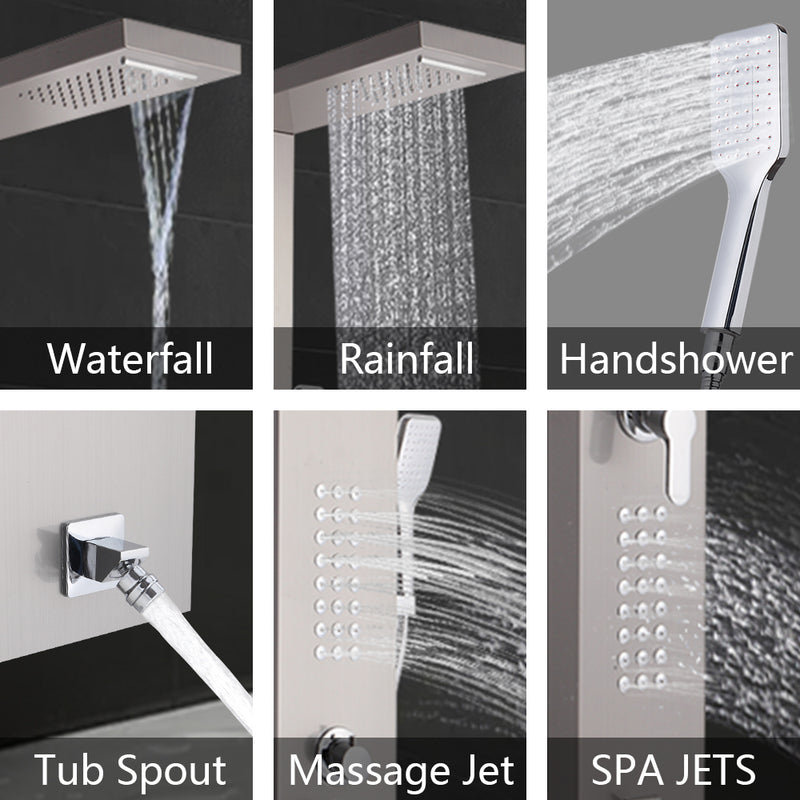 Shower System Shower Panel Stainless Steel Multi-Function Silver 18 Holes 48 inch