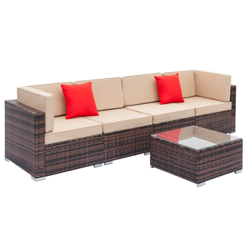 5 Pieces Rattan Sectional Sofa Set, Outdoor Furniture Sets, Brown Gradient