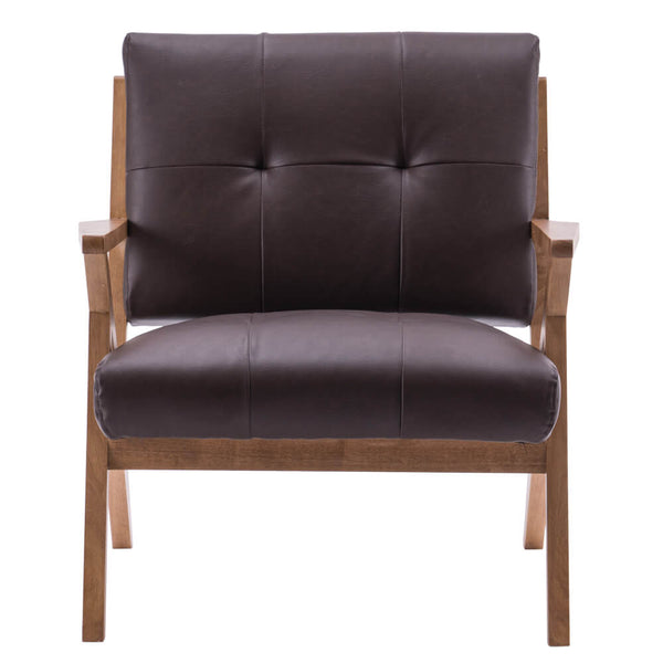 Mid-Century Modern Accent Armchair Solid Hardwood Upholstered Linen Lounge Chair, Suede Brown