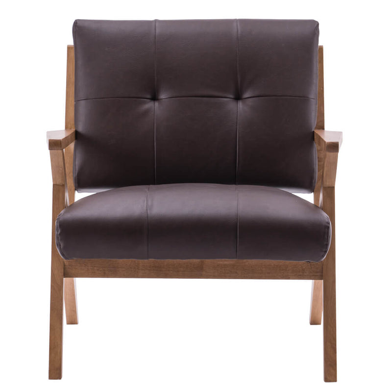 Mid-Century Modern Accent Armchair Solid Hardwood Upholstered Linen Lounge Chair, Suede Brown