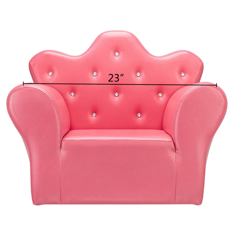 Kids Sofa With Upholstered Armchair with Ottoman Embedded Crystal Rose Red