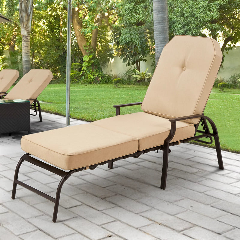 Adjustable Outdoor Chaise Lounge Chair  in Beige
