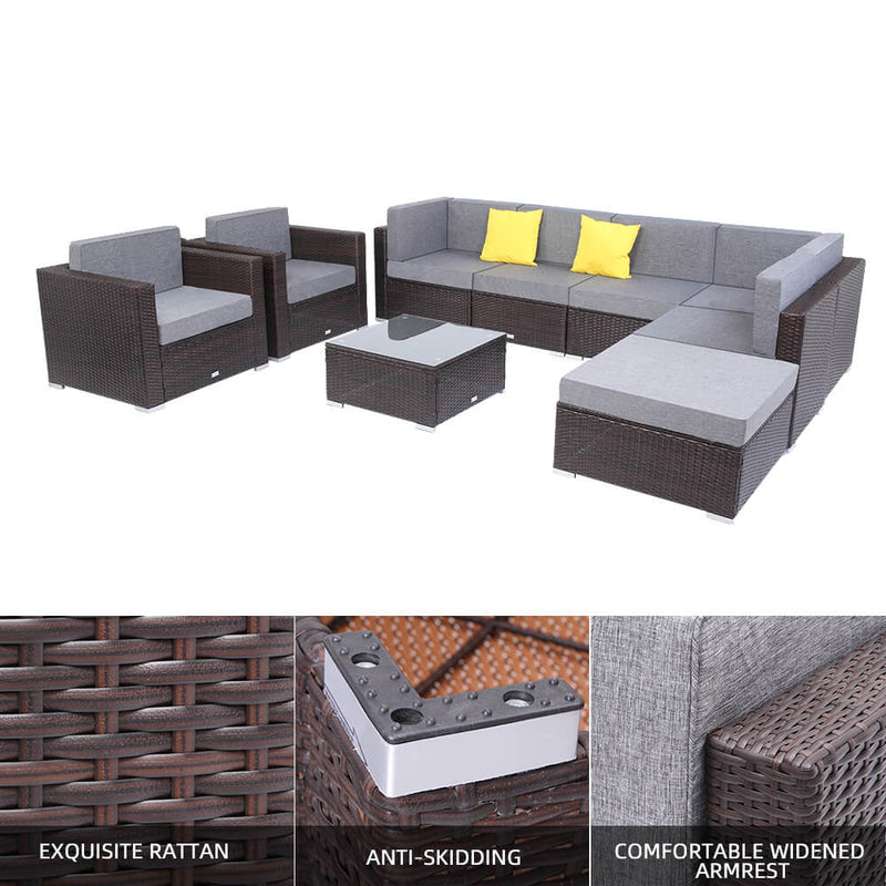 9 Pcs Outdoor Furniture Rattan Wicker Sofa Patio Couch Set