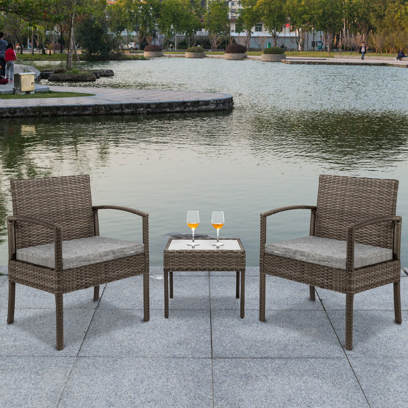 3 Pieces Patio Furniture Set Wicker Rattan Outdoor Patio Conversation Set