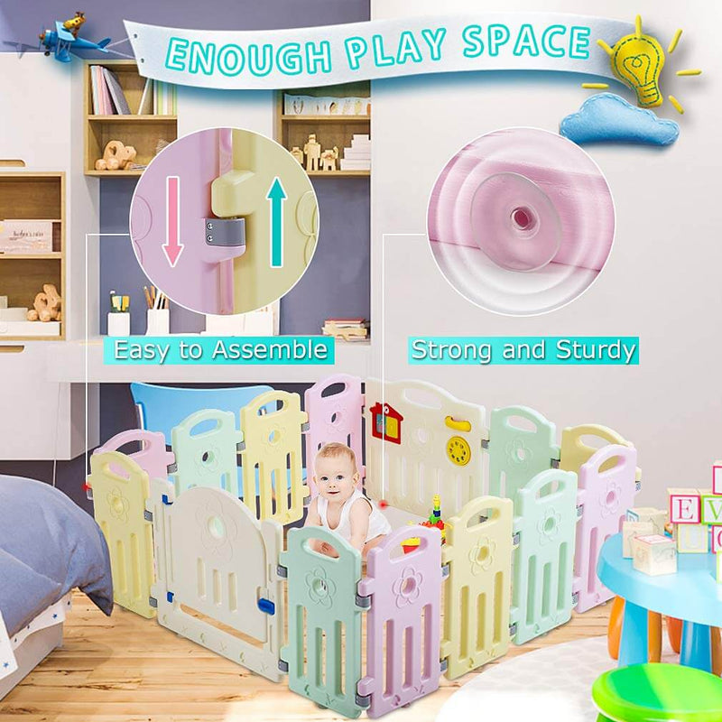 Baby Playpen Playard Infants Toddler 14 Panels Safety Kids Indoor Baby Fence