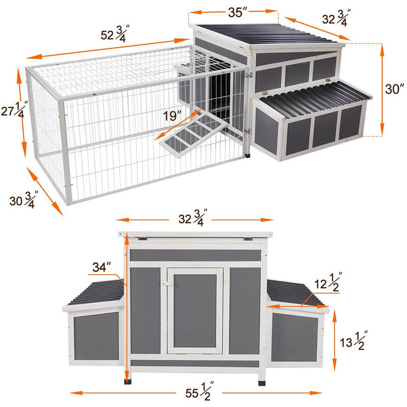 Large Chicken Coop Wooden Cage With Playpen Gray