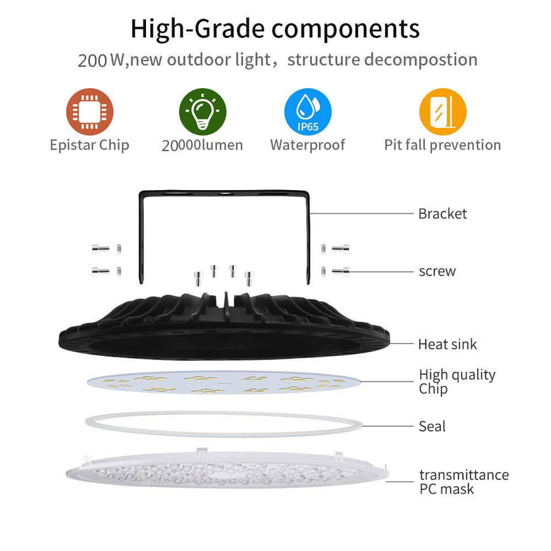 200W Cold White LED High Bay Light UFO Light for Workshops and Factories 1 Pcs