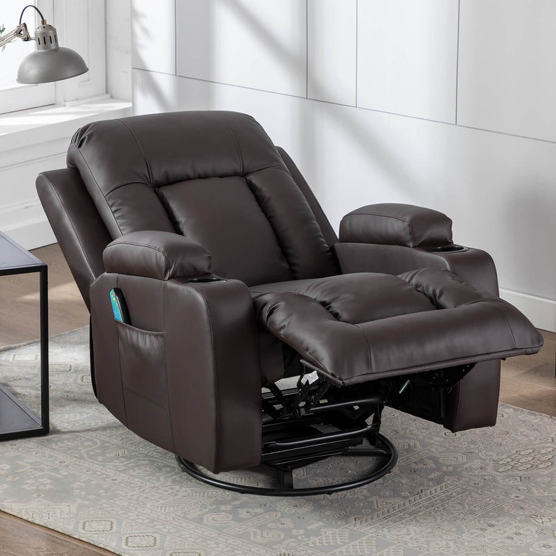 Massage Recliner Chair PU Leather Ergonomic Lounge Heated Chair 360 Degree Swivel Home Theater Recliner (Brown)