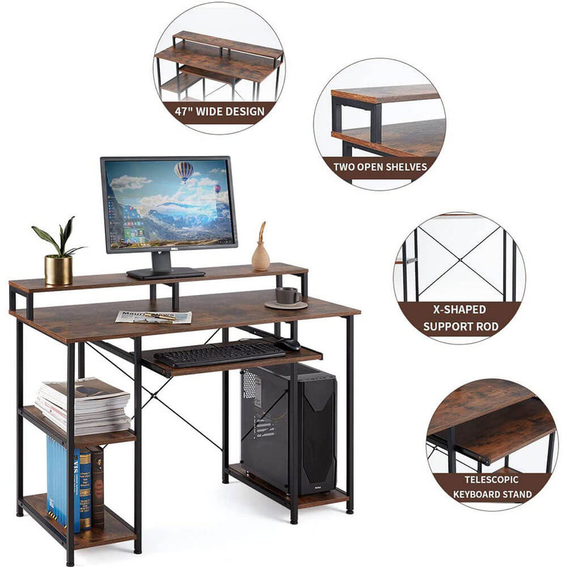 47inch Computer Desk,Modern Home Office Desks with Open Storage Shelves