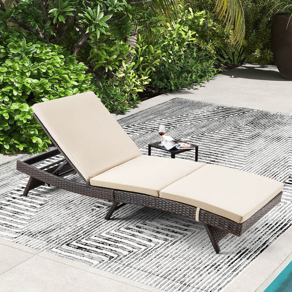 Patio Chaise Lounge Chairs Adjustable Poolside Loungers Sunlounger w/ Beige Cushion