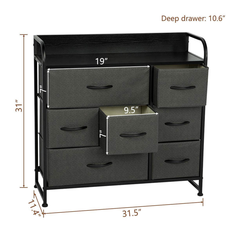 7 Drawer Dresser Organizer Fabric Storage with Steel Frame, Wood Top and Handle