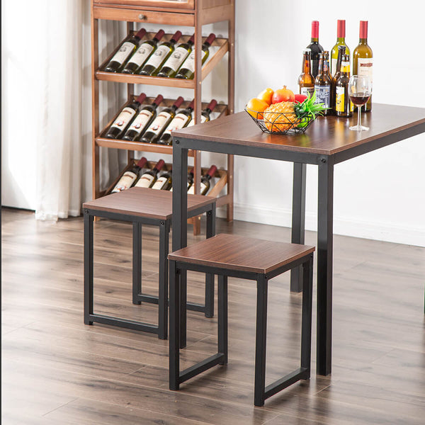 Simple Wood Grain 75cm High Three-Piece Dining Table And Chair Light Walnut Color
