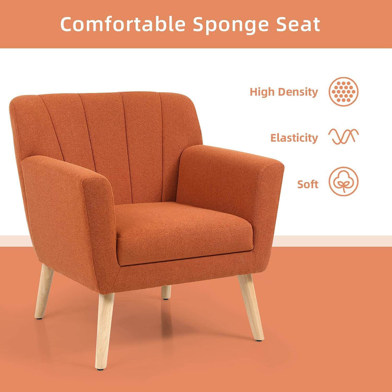 Mid-Century Modern Fabric Club Chair Solid Wood Legs Accent Chair Orange