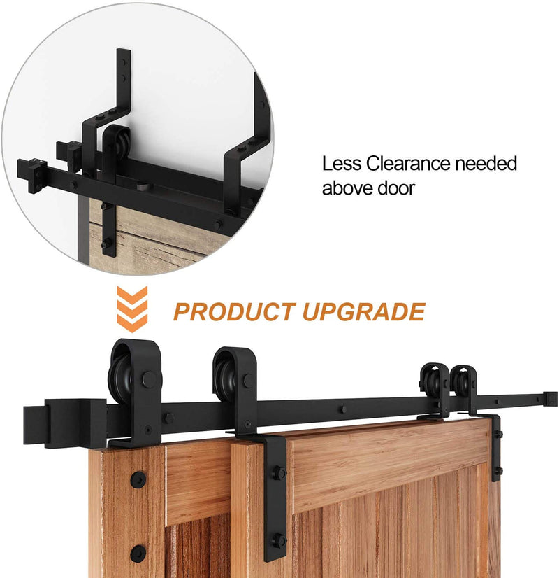Bypass Sliding Barn Door Hardware One-Piece Flat Track for Double Wooden Doors 5-8 FT