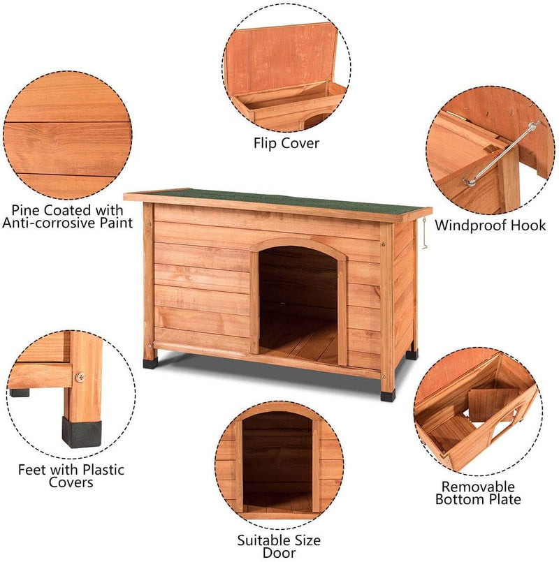 Outdoor Weather-Resistant Dog House Wooden Log Cabin Home Pet Furniture