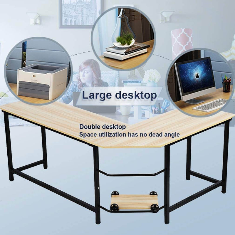 L-Shaped Desktop Computer Desk Beech Wood Color