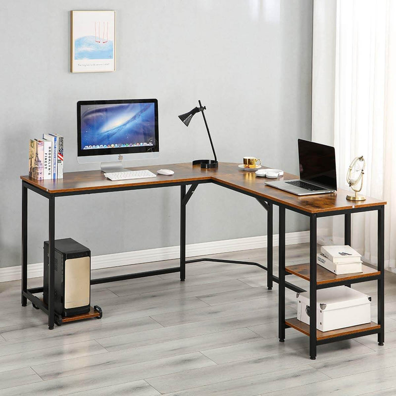 L-Shaped Computer Desk with Storage Shelves,Home Office Workstation Office Retro
