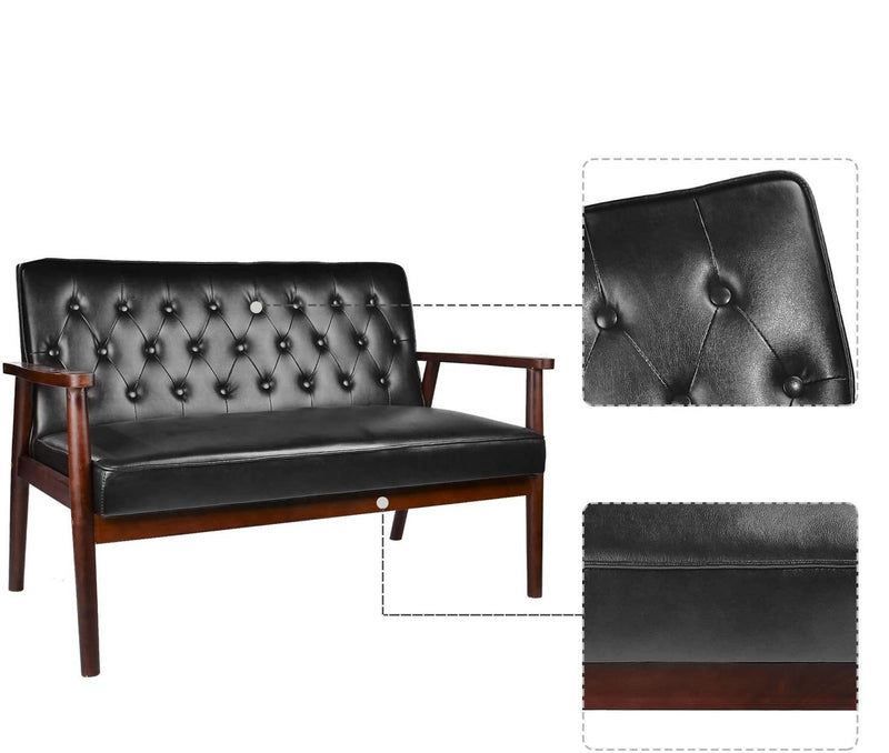 Mid Century Retro Modern 2 Seater Loveseat Sofa Sturdy and Durable Double Sofa Solid Wooden