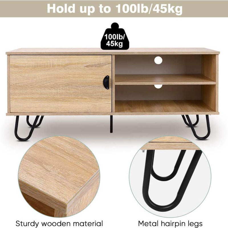 Modern TV Stand Wood TV Console Cabinet with 2 Storage Shelves and Hairpin Legs
