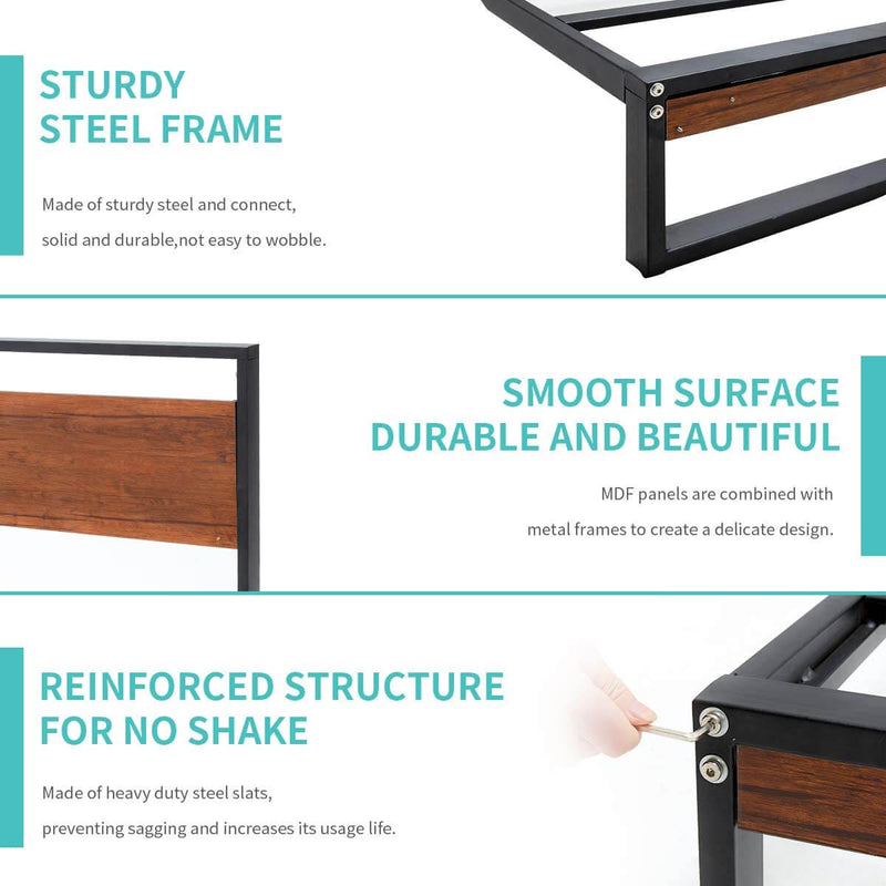 Queen Bed Frame with Wooden Headboard,Platform Metal Bed Frame with Footboard