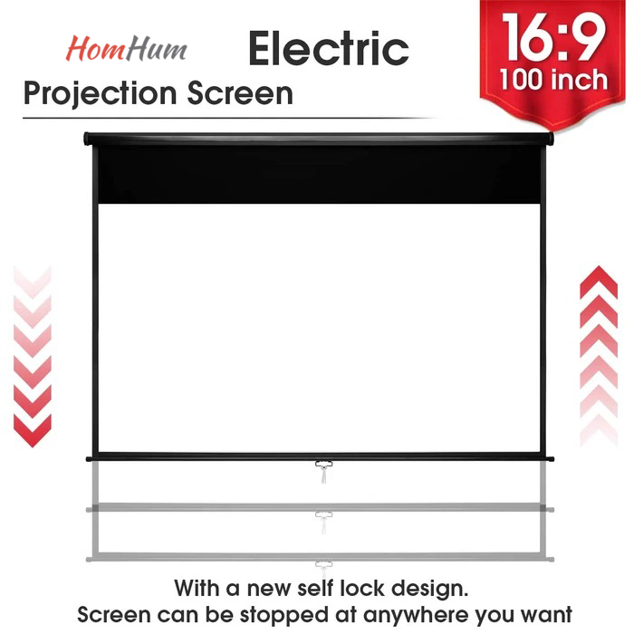 Homhum 1.2 Gain Projector Screen Manual Pull Down 100 inch 16:9 Projection Movies Screens 4K HD 1080P Wrinkle-Free for Home Theater School Office Indoor